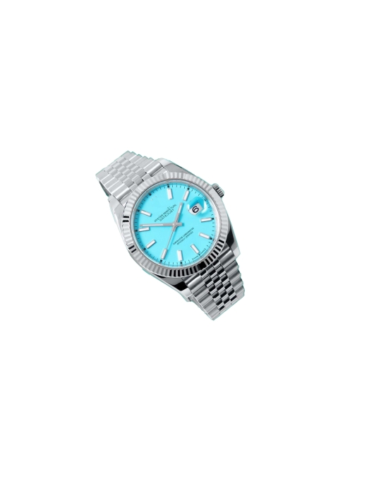 Rolex Datejust White Gold Steel Custom Tiffany Turquoise Index Dial Fluted Bezel Jubilee Bracelet 126334