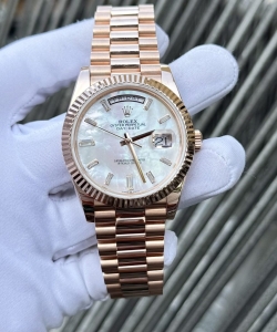 Rolex watch day-date mother of pearl dial moissanite gold wrapped 40mm