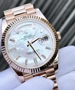 Rolex watch day-date mother of pearl dial moissanite gold wrapped 40mm