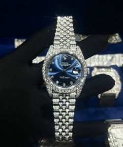 Rolex datejust dial blue custom full diamonds moissanite 41mm