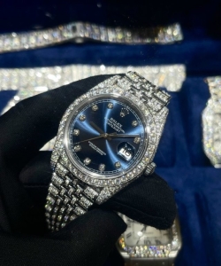 Rolex datejust dial blue custom full diamonds moissanite 41mm