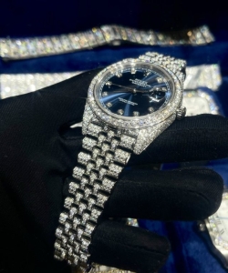 Rolex datejust dial blue custom full diamonds moissanite 41mm