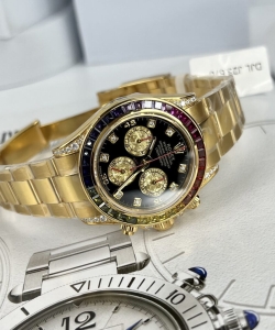 Rolex daytona rainbow gold wrapped and moissanite diamond custom 40mm