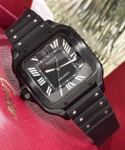 cartier santos wssa0039 black rubber strap 39.8mm