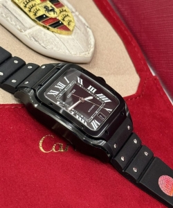 cartier santos wssa0039 black rubber strap 39.8mm