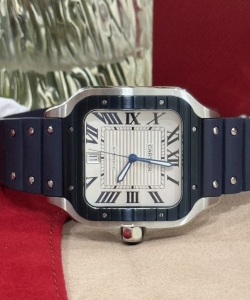 cartier santos white dial rubber strap 39.8mm