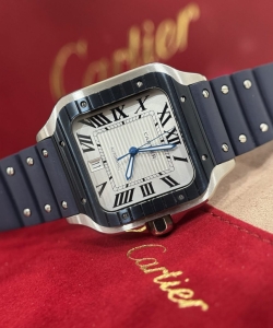 cartier santos white dial rubber strap 39.8mm