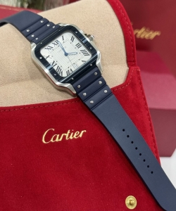 cartier santos white dial rubber strap 39.8mm