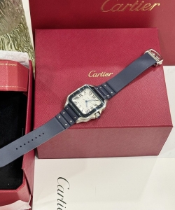 cartier santos white dial rubber strap 39.8mm