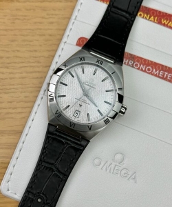 omega constellation white dial leather strap 41mm