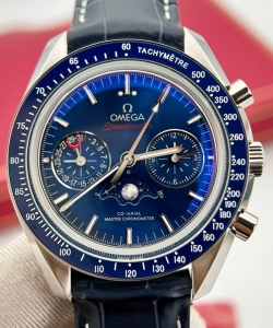 omega speedmaster co-axial moonphase blue dial 44mm