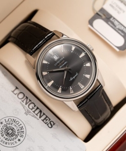 longines watch conquest heritage l16454754 black dial leather strap 40mm