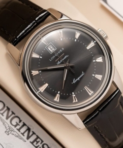 longines watch conquest heritage l16454754 black dial leather strap 40mm