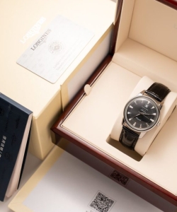 longines watch conquest heritage l16454754 black dial leather strap 40mm