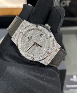 hublot classic fusion custom full moissanite diamonds 42mm