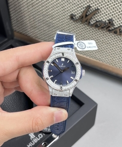 hublot classic fussion custom blue dial moissanite diamonds 33mm