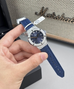 hublot classic fussion custom blue dial moissanite diamonds 33mm