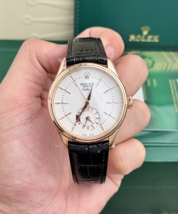 Rolex cellini 50525 white dial leather strap 39mm