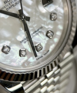 Rolex datejust dial mother of pearl moissanite diamonds 41mm