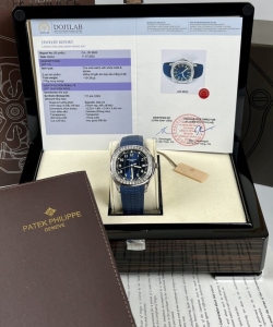 Patek Philippe aquanaut 5168g custom moissanite baguette diamonds blue dial 42.2mm