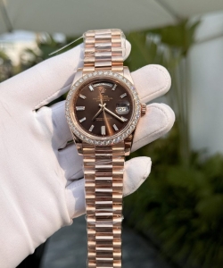 Rolex day-date custom gold wrapped moissanite diamonds dial chocolate 40mm