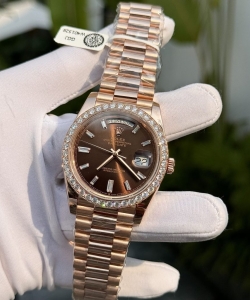 Rolex day-date custom gold wrapped moissanite diamonds dial chocolate 40mm