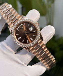 Rolex day-date custom gold wrapped moissanite diamonds dial chocolate 40mm