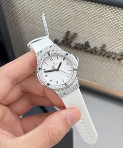 hublot classic fusion white dial custom moissanite diamonds 33mm