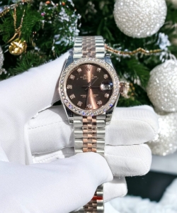 Rolex datejust chocolate dial custom benzel moissanite diamonds 31mm