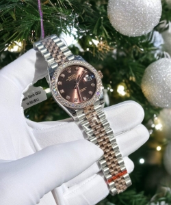 Rolex datejust chocolate dial custom benzel moissanite diamonds 31mm