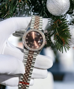 Rolex datejust chocolate dial custom benzel moissanite diamonds 31mm