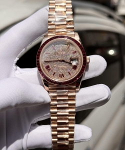 Rolex day-date custom ruby red & baguette moissanite diamonds 40mm