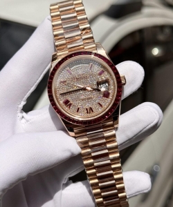 Rolex day-date custom ruby red & baguette moissanite diamonds 40mm