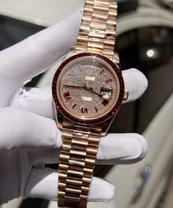 Rolex day-date custom ruby red & baguette moissanite diamonds 40mm