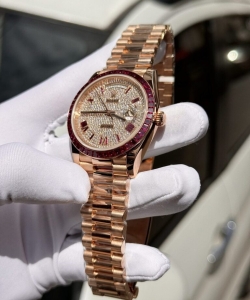 Rolex day-date custom ruby red & baguette moissanite diamonds 40mm