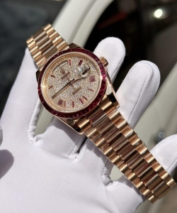 Rolex day-date custom ruby red & baguette moissanite diamonds 40mm