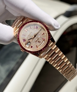 Rolex day-date custom ruby red & baguette moissanite diamonds 40mm