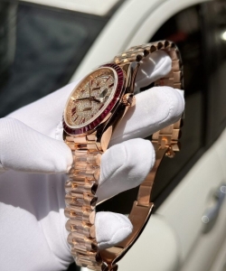 Rolex day-date custom ruby red & baguette moissanite diamonds 40mm