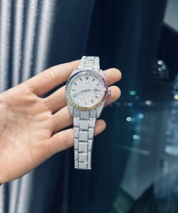 Rolex datejust rainbow custom moissanite diamonds 41mm