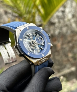 hublot big bang unico titanium blue dial rubber strap 44mm