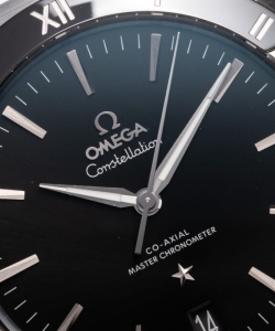 omega constellation black dial leather strap 42mm