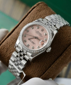 Rolex datejust womens pink dial custom moissanite diamonds 31mm