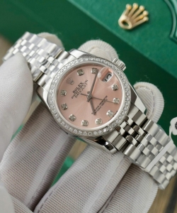 Rolex datejust womens pink dial custom moissanite diamonds 31mm