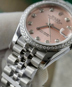 Rolex datejust womens pink dial custom moissanite diamonds 31mm