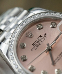 Rolex datejust womens pink dial custom moissanite diamonds 31mm