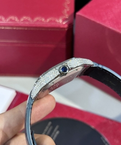 cartier santos blue dial custom moissanite diamonds 39.8mm