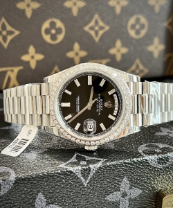 Rolex day-date black dial custom moissanite diamonds 40mm