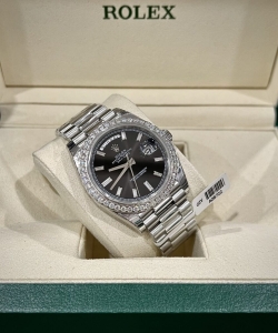 Rolex day-date black dial custom moissanite diamonds 40mm