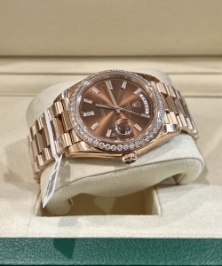 Rolex watch day-date dial chocolate moissanite diamonds custom 40mm