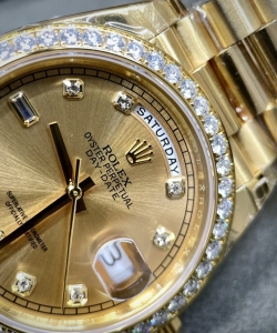 Rolex watch day-date yellow dial custom moissanite diamonds 40mm